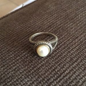 Sterling Silver Pearl Ring with Gold Accent